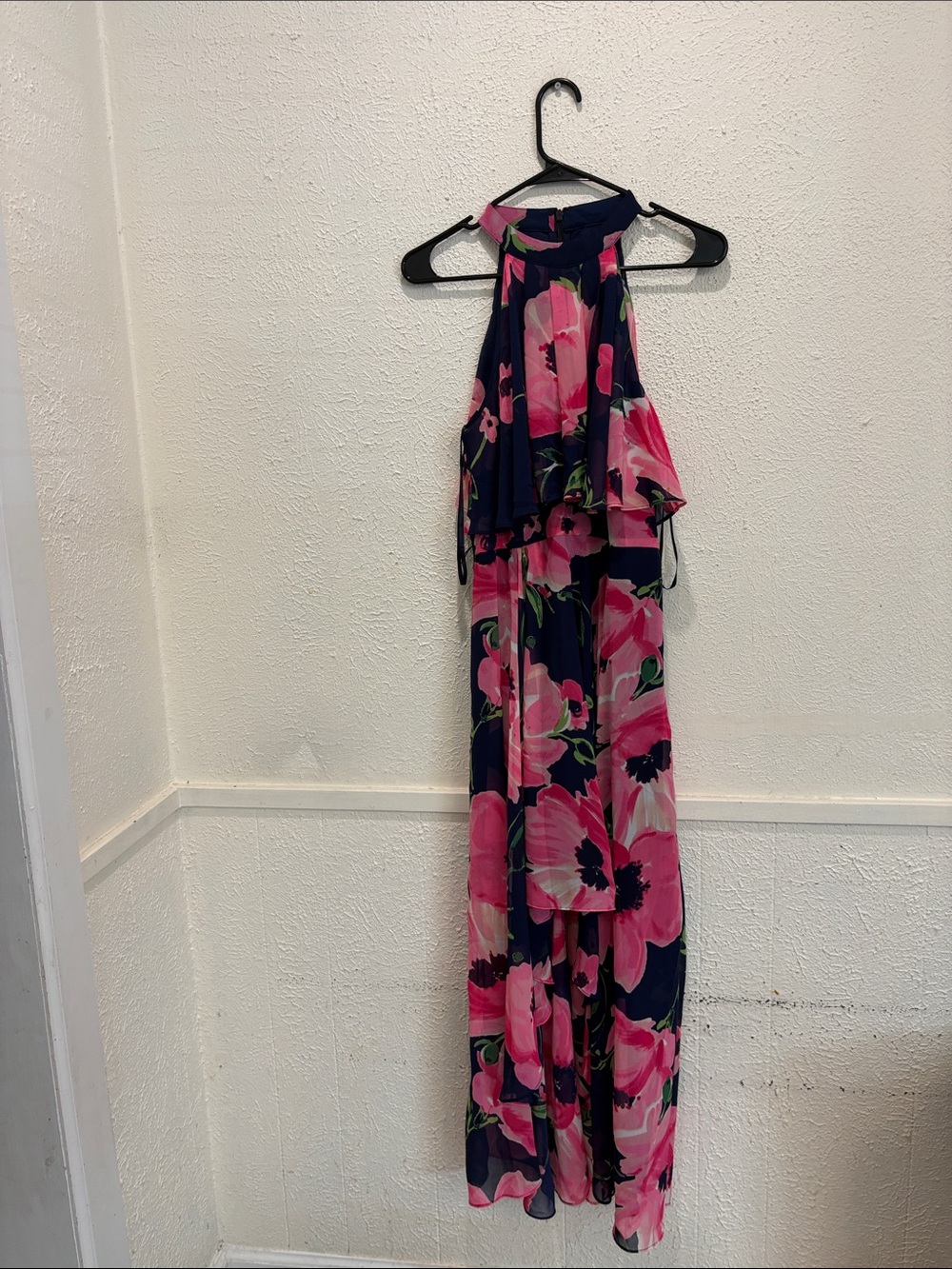 Eliza J Navy Blue Maxi Dress with Pink Floral Print